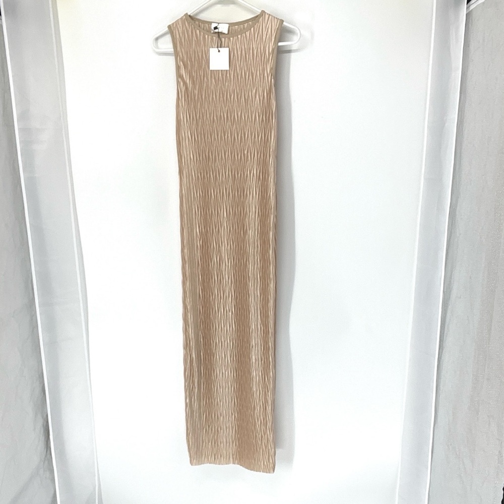 Sleeveless Textured Maxi Dress in Beige